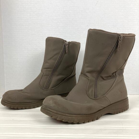 TOTES  Chromatics Rain Ankle Boots Women 9W Tan  Sock Lining Zip Umbrella Soles - Picture 1 of 12